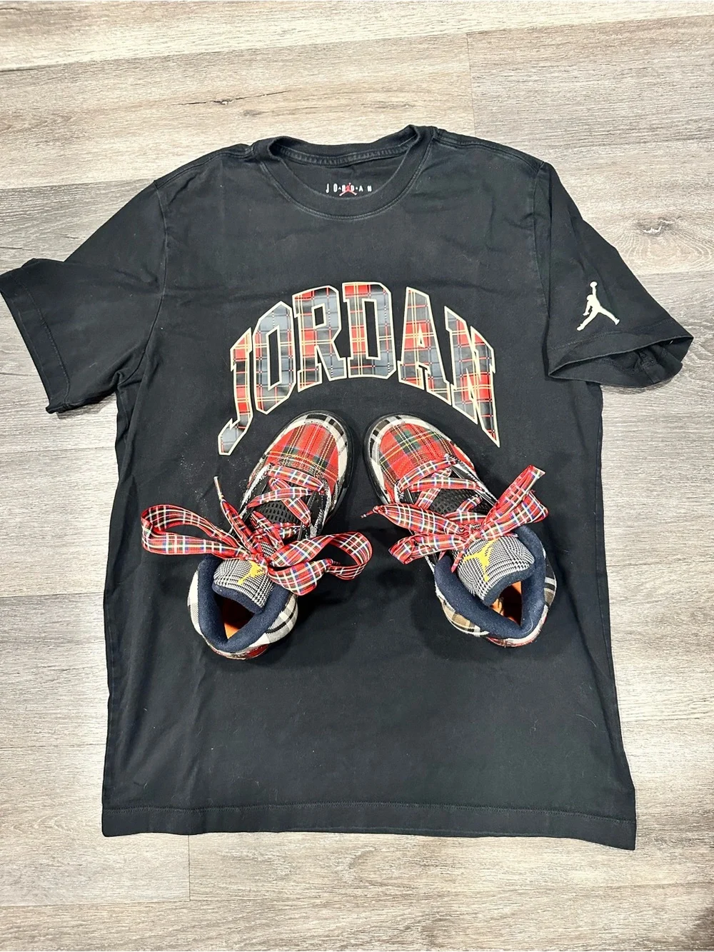 Jordan Kids Plaid Sneakers - Red/Black/White Boys Size 7 Original Laces Included